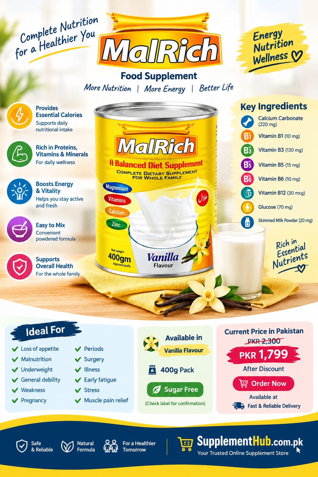 Malrich Food Supplement: Complete Guide to Benefits, Ingredients, Calories, Price &amp; Daily Use