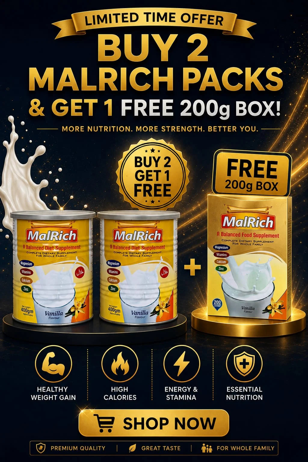 Buy 2 MalRich 400g Tins &amp; Get 1 FREE 200g Box